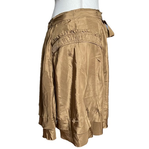 BCBGMaxAzria 100% Silk Skirt NEW M Ruffle Pleated Knee Length Taupe Satin A-Line - Picture 2 of 12